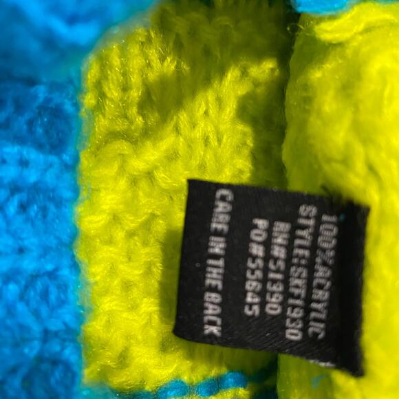 Timing Neon Yellow & Blue Long Sleeve Knit Sweater Size Medium - Picture 9 of 9